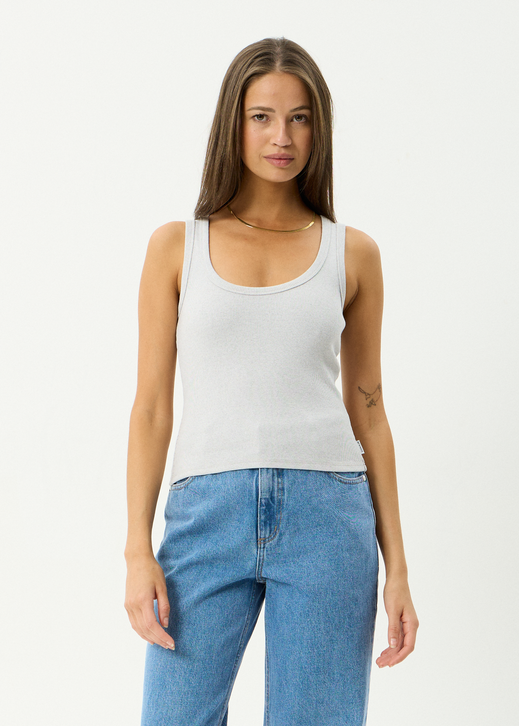 AFENDS Womens Layden - Rib Singlet - Shadow Grey Marle