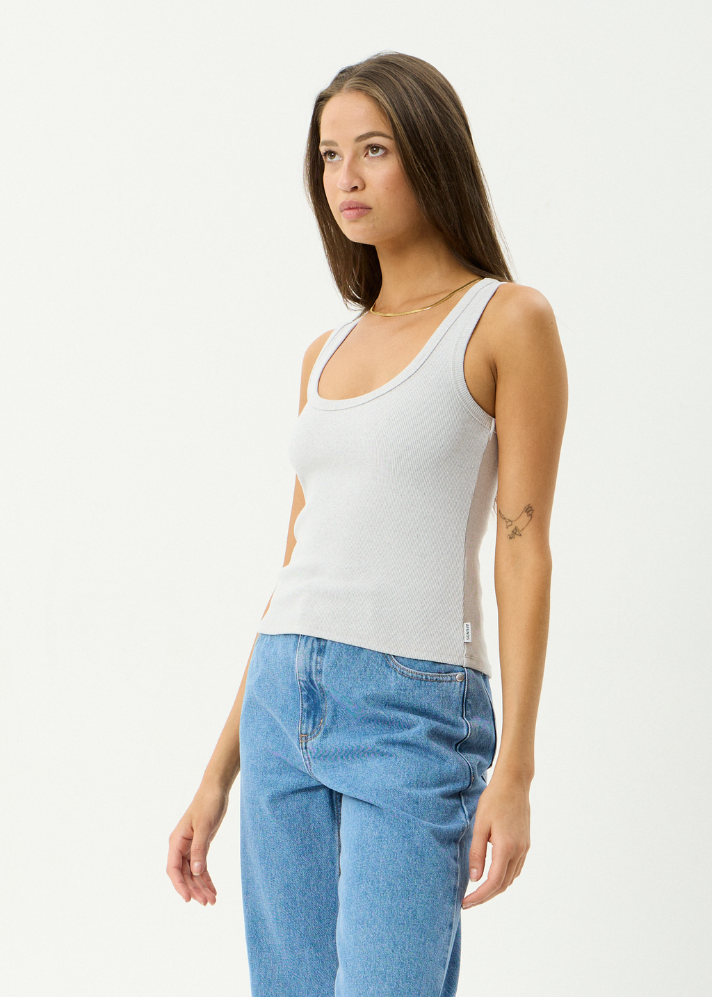 AFENDS Womens Layden - Rib Singlet - Shadow Grey Marle