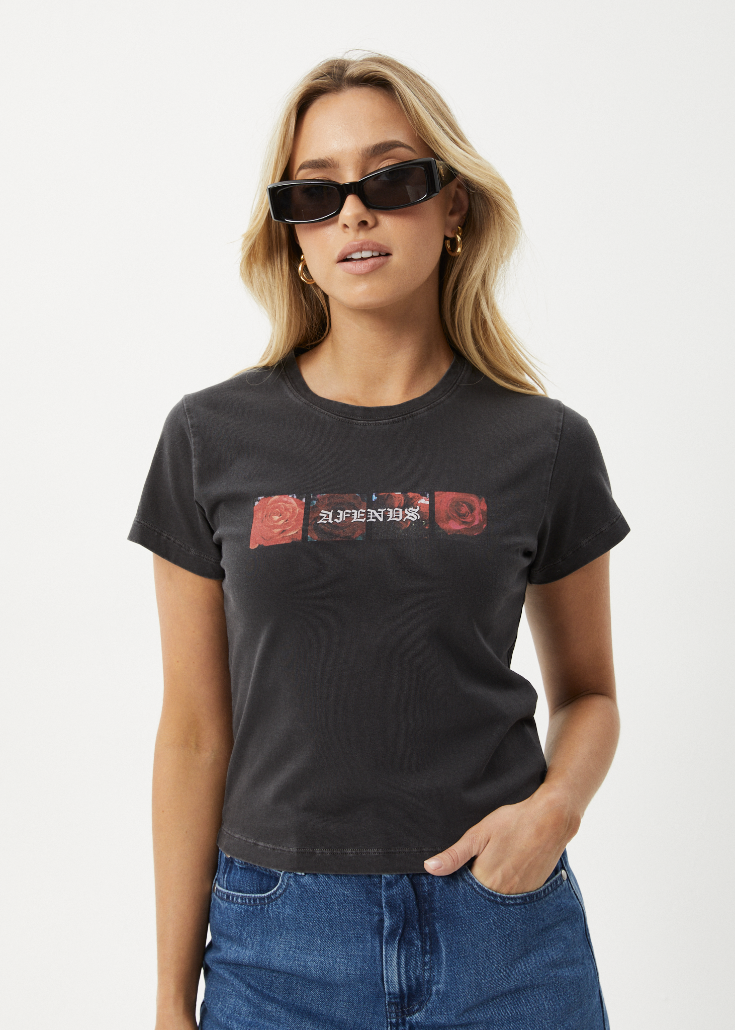 AFENDS Womens Florence - Baby Tee - Stone Black