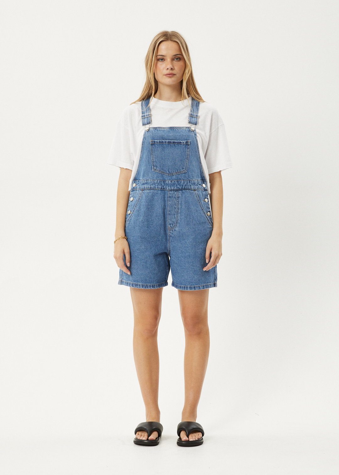 AFENDS Womens Lil Louis - Denim Overall - Worn Blue 