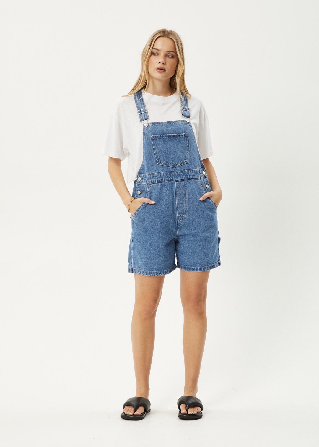 AFENDS Womens Lil Louis - Denim Overall - Worn Blue 