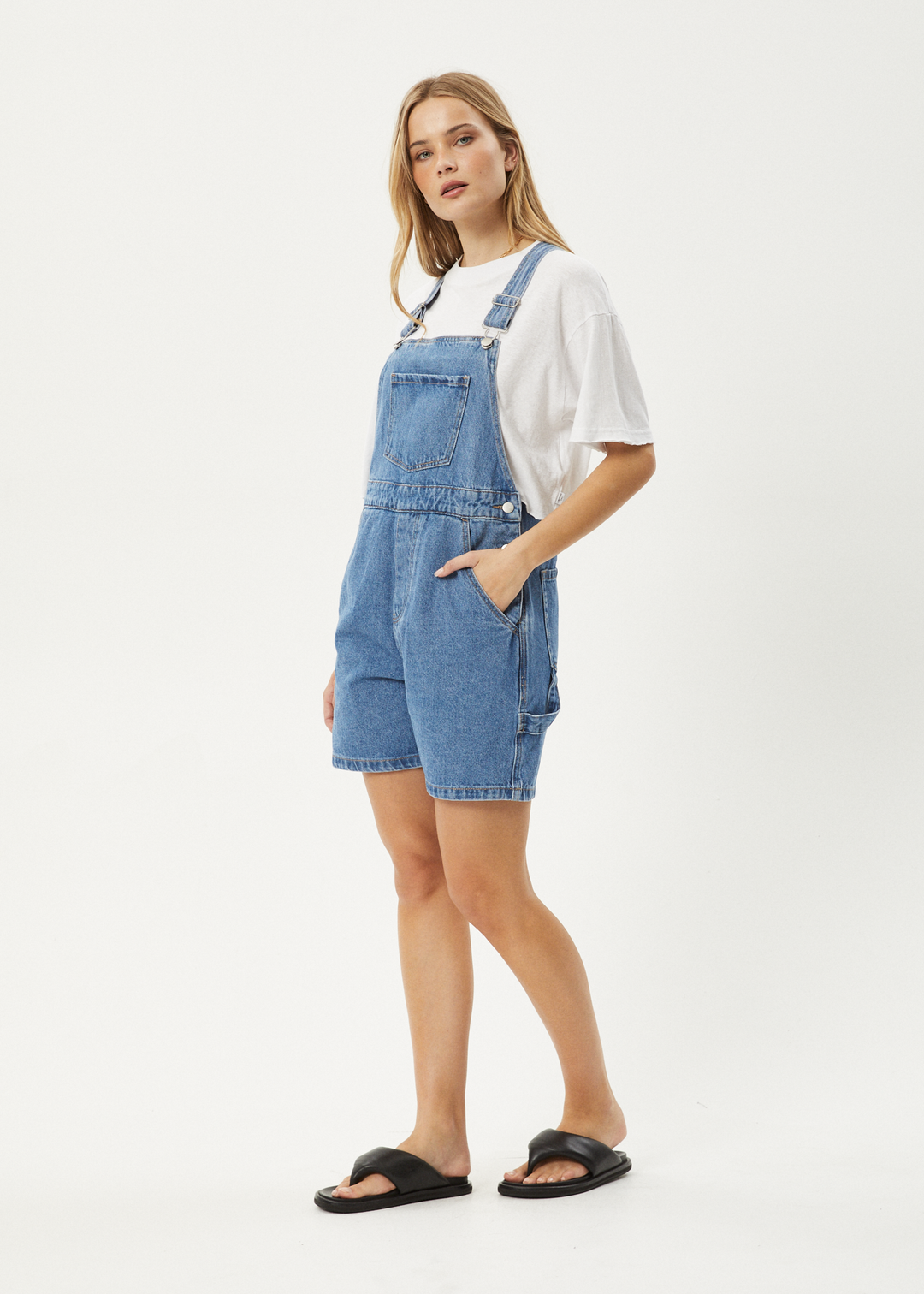 AFENDS Womens Lil Louis - Denim Overall - Worn Blue 