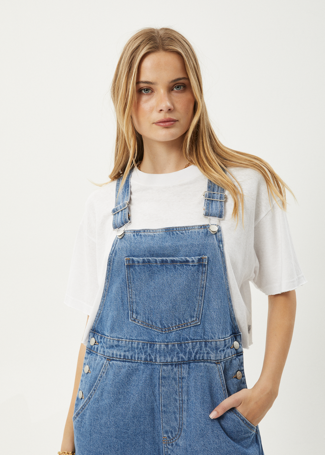 AFENDS Womens Lil Louis - Denim Overall - Worn Blue 