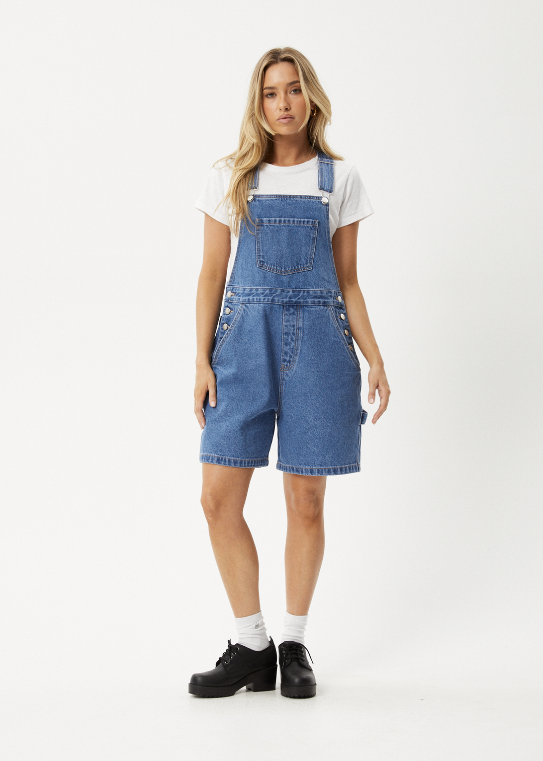 AFENDS Womens Lil Louis - Denim Overall - Worn Blue 