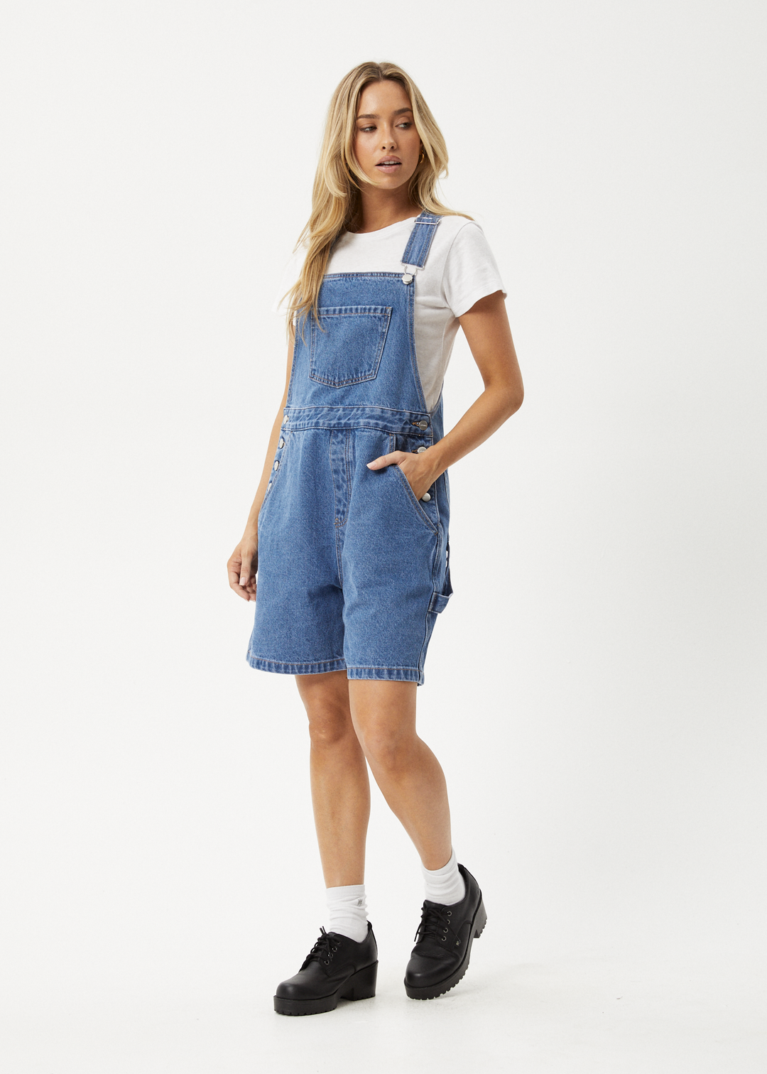 AFENDS Womens Lil Louis - Denim Overall - Worn Blue 