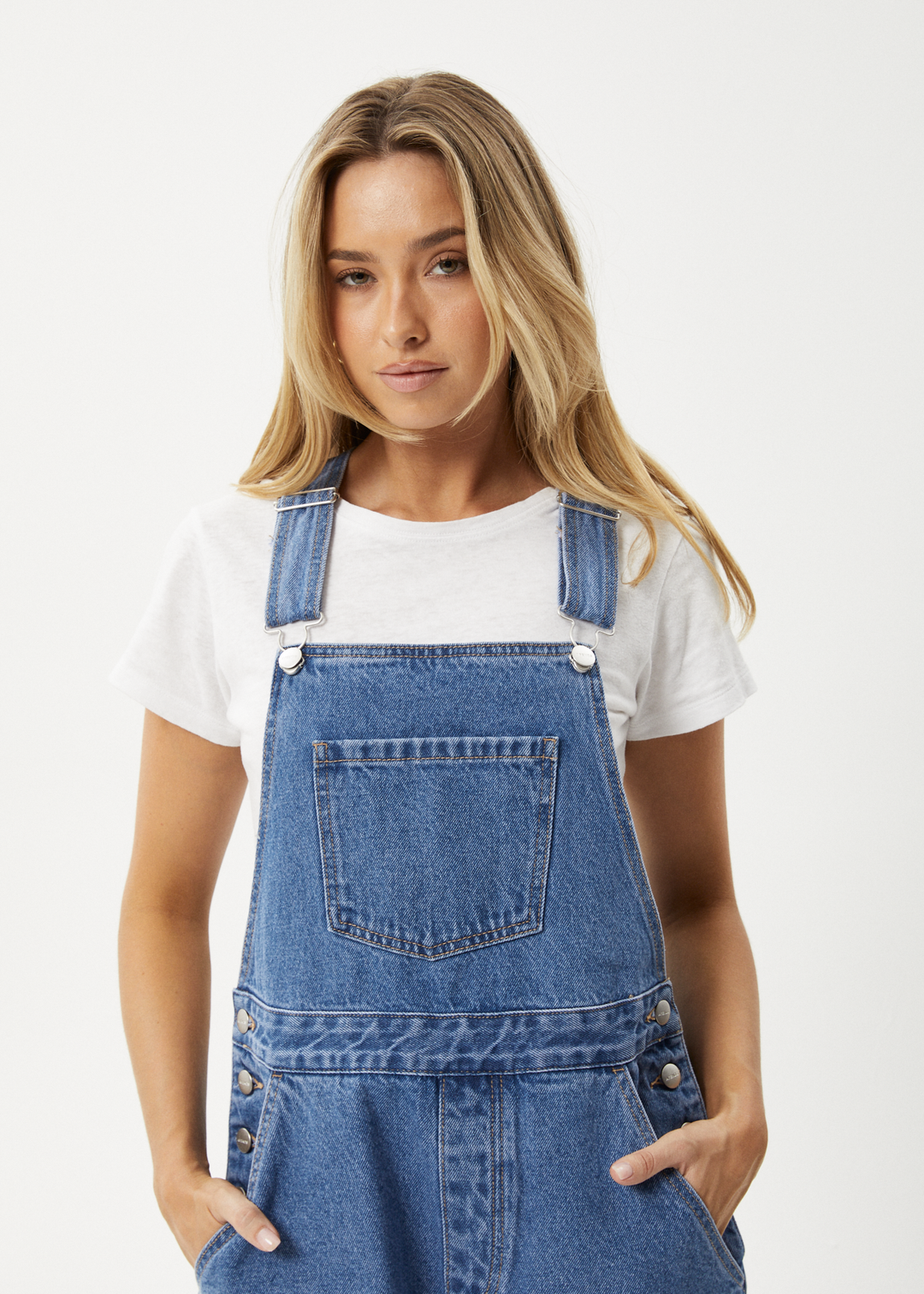 AFENDS Womens Lil Louis - Denim Overall - Worn Blue 