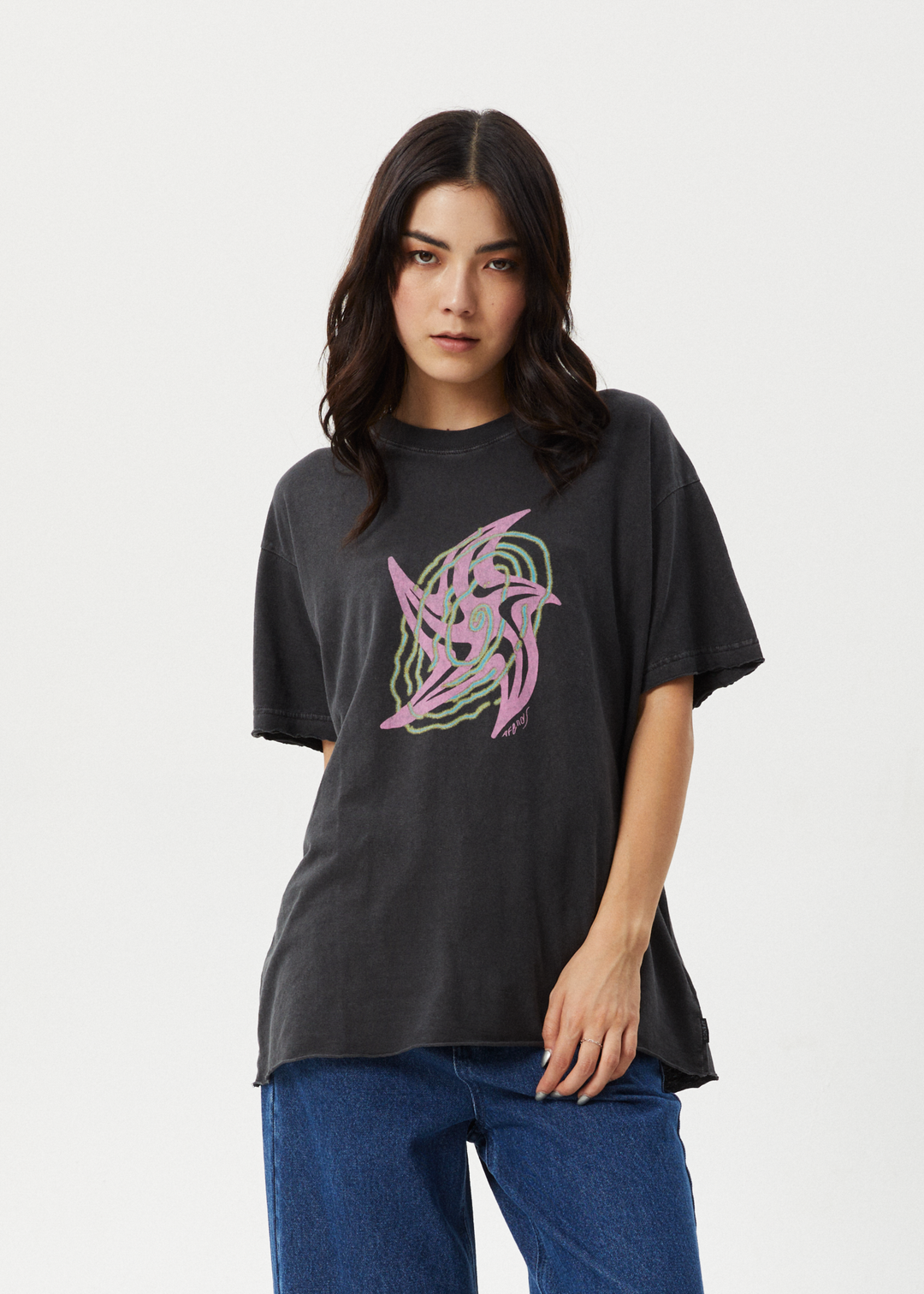 AFENDS Womens Gravity - Oversized Tee - Stone Black 