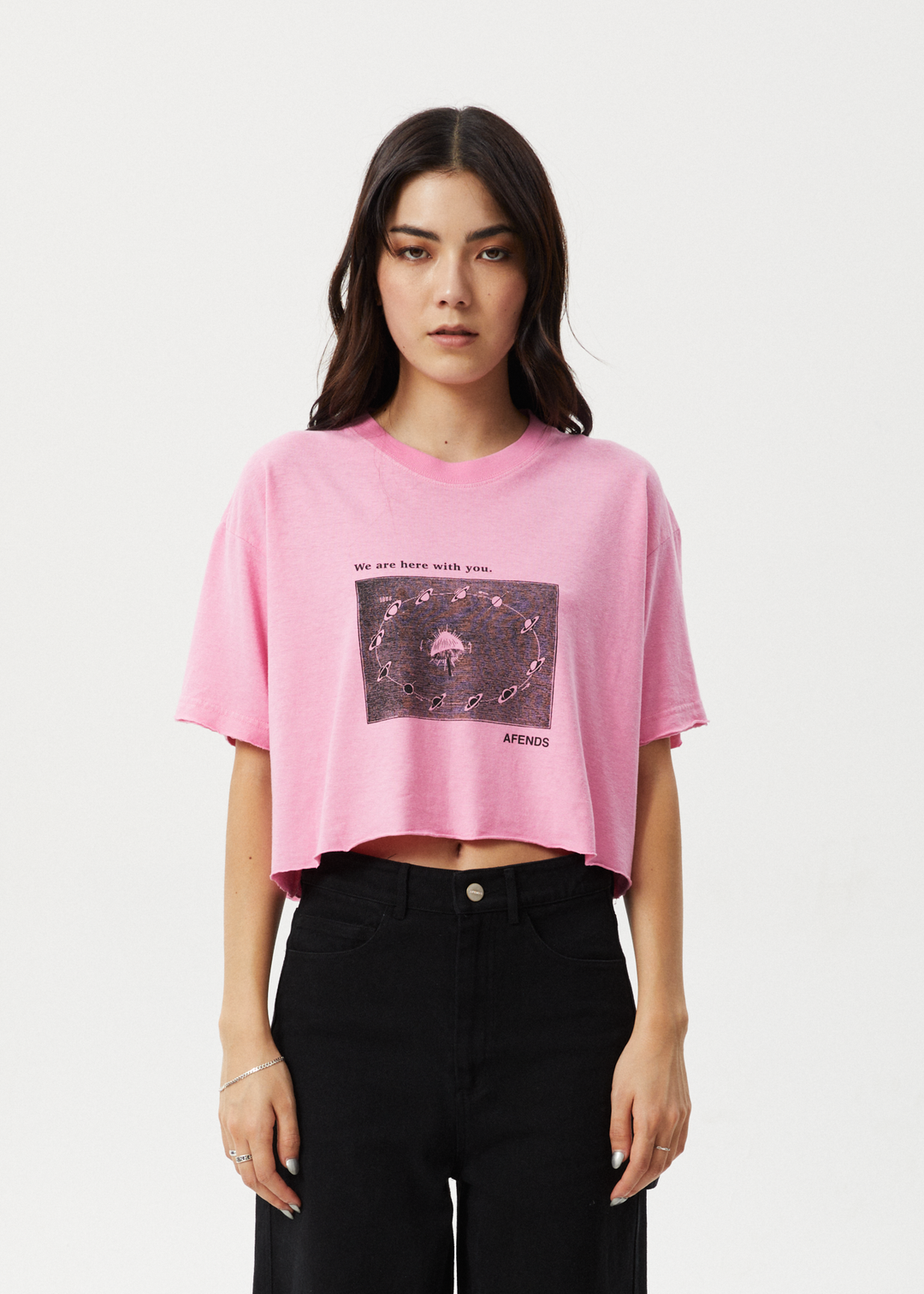 AFENDS Womens Connection Cropped - Oversized Tee - Pink 