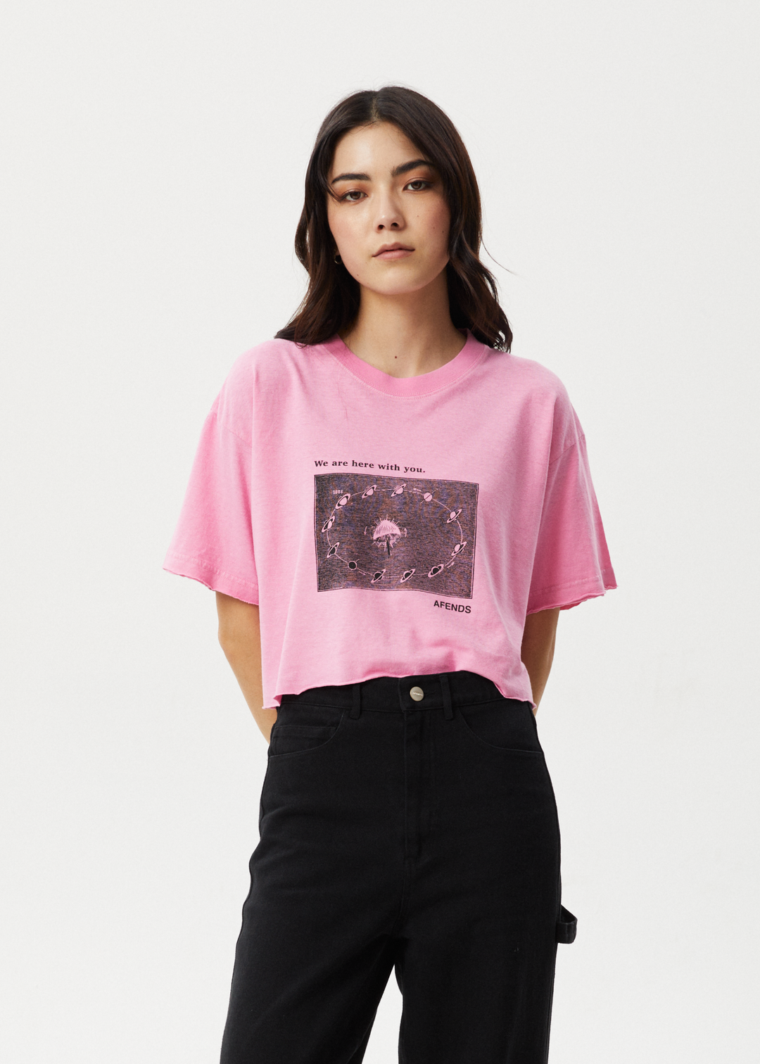 AFENDS Womens Connection Cropped - Oversized Tee - Pink 