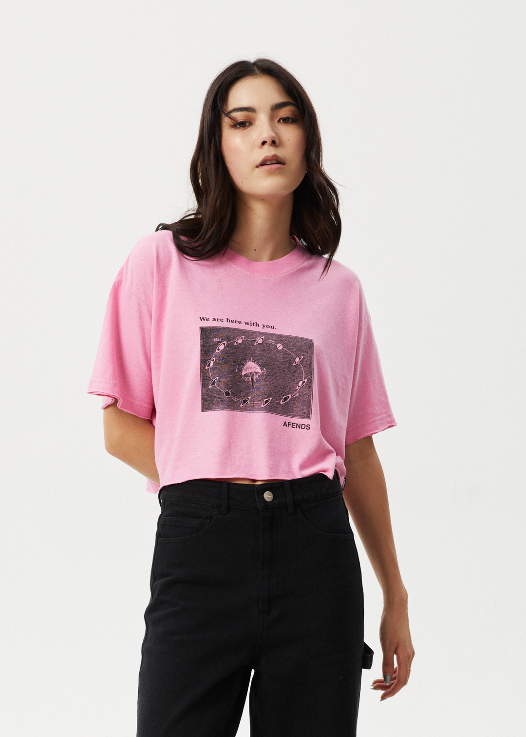 AFENDS Womens Connection Cropped - Oversized Tee - Pink 