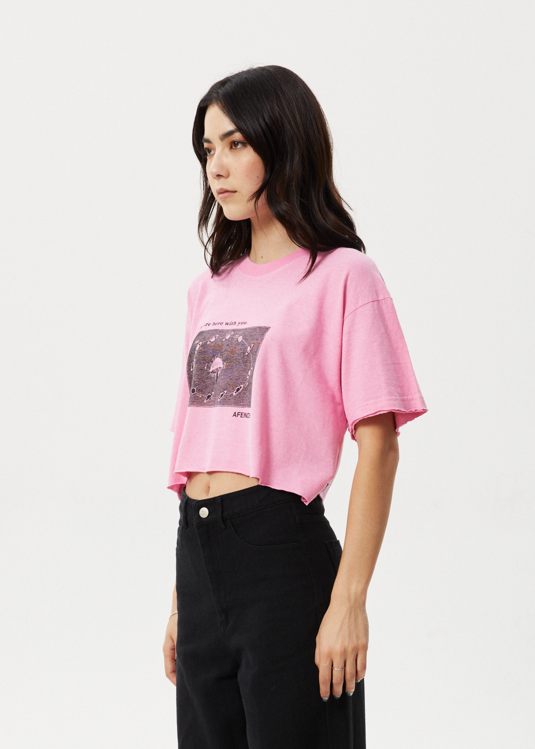 AFENDS Womens Connection Cropped - Oversized Tee - Pink 