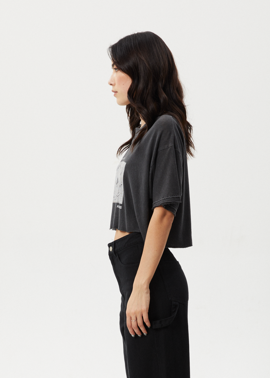 AFENDS Womens Connection Cropped - Oversized Tee - Stone Black 