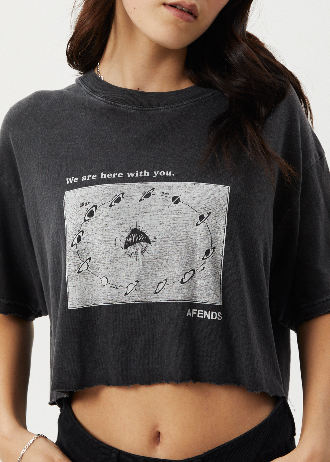 AFENDS Womens Connection Cropped - Oversized Tee - Stone Black 