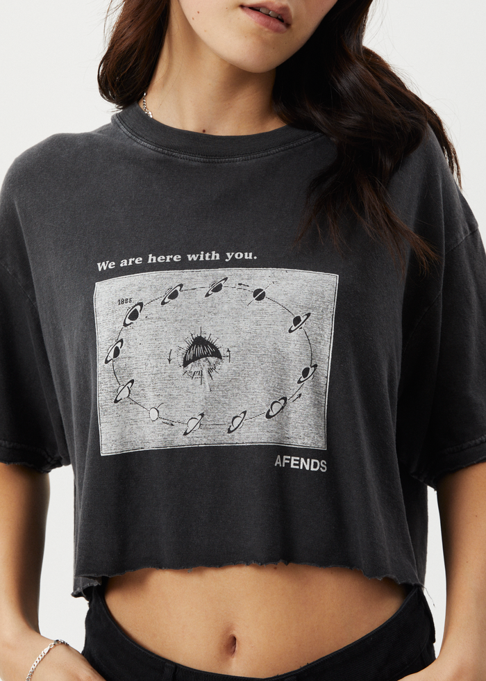 Afends Womens Connection Cropped - Oversized Tee - Stone Black 