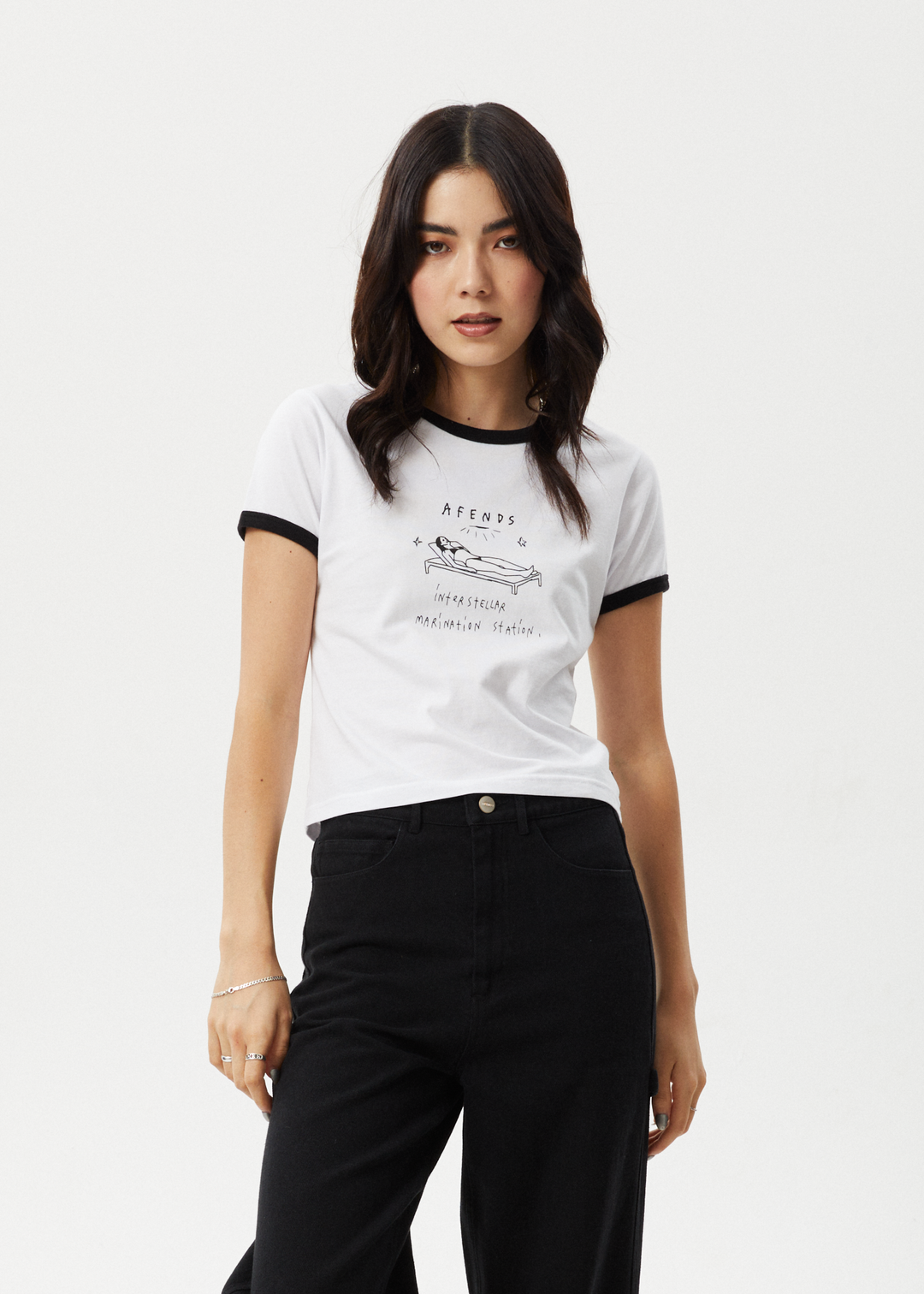 AFENDS Womens Baked - Ringer Baby Tee - White 