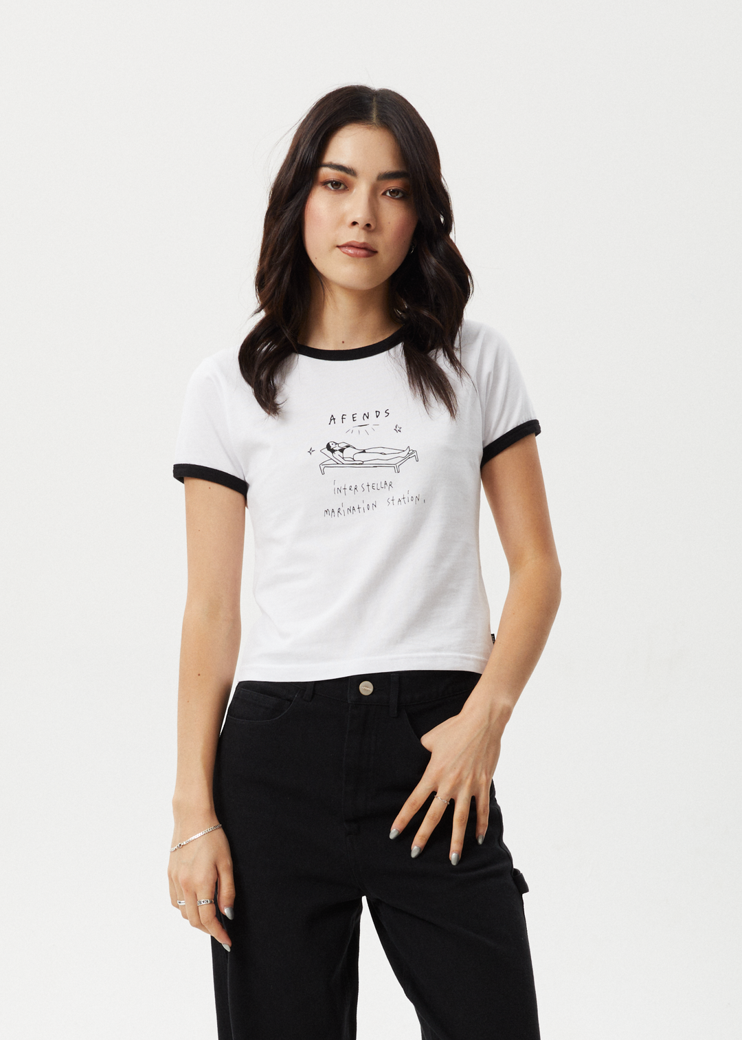 AFENDS Womens Baked - Ringer Baby Tee - White 