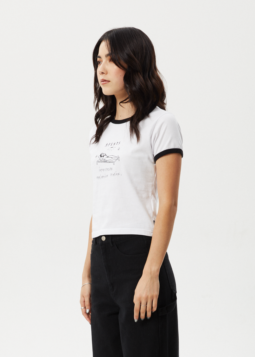 AFENDS Womens Baked - Ringer Baby Tee - White 