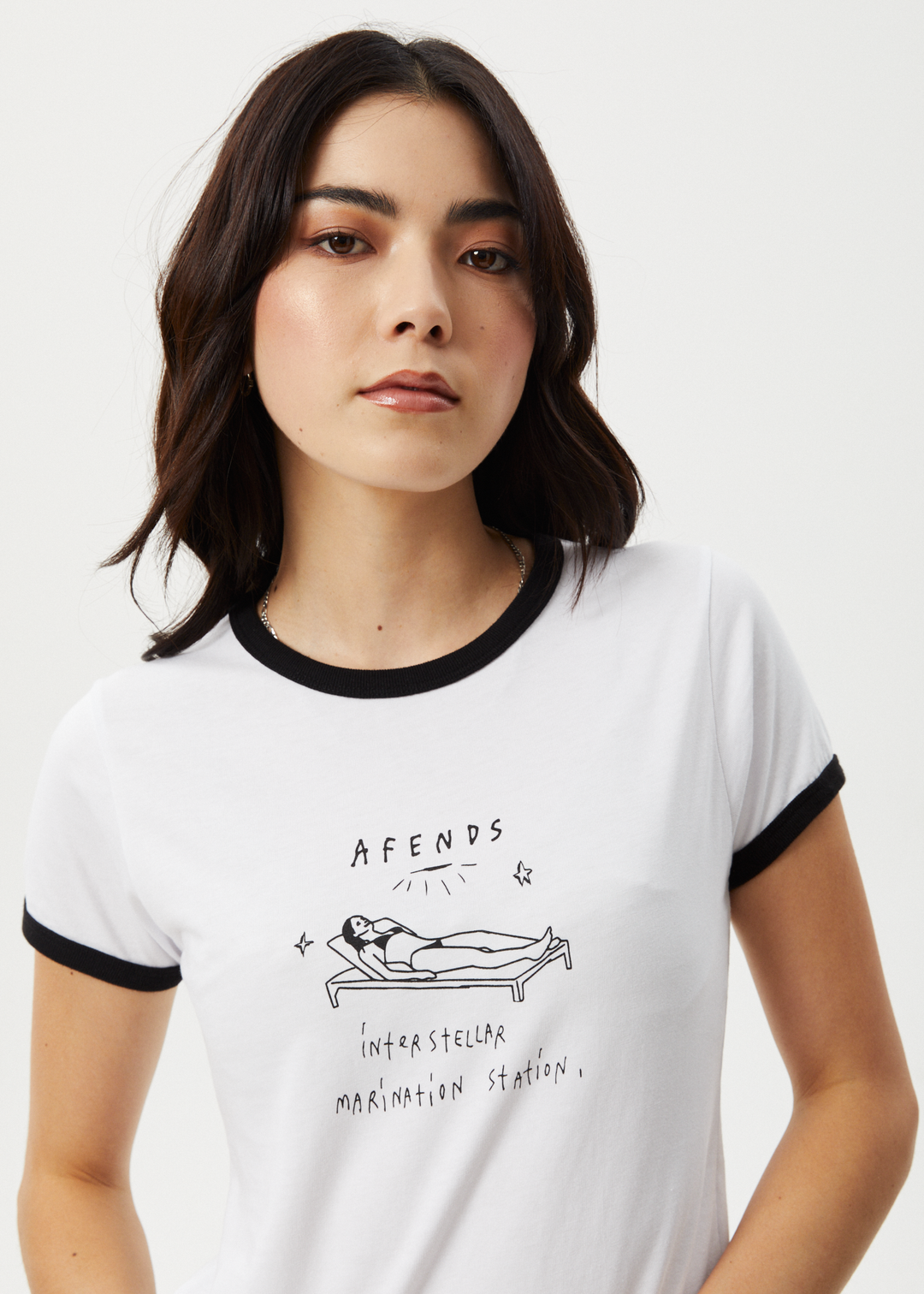 AFENDS Womens Baked - Ringer Baby Tee - White 