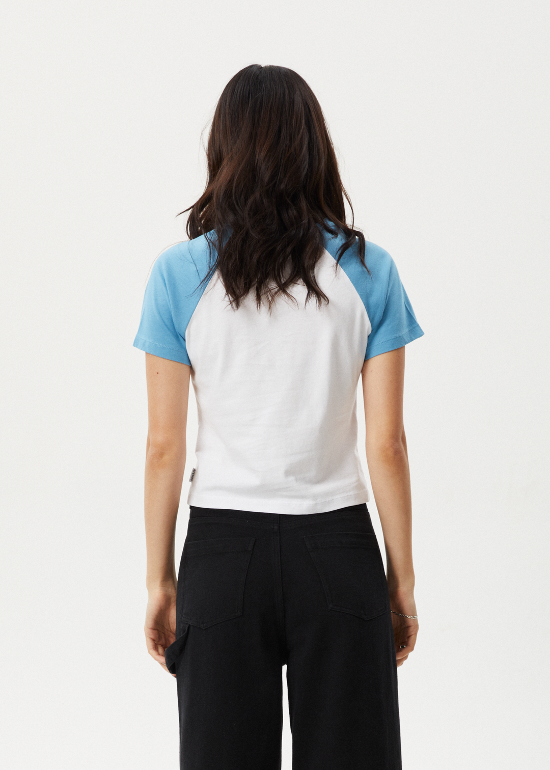 AFENDS Womens Posey Raglan - Baby Tee - Lake 