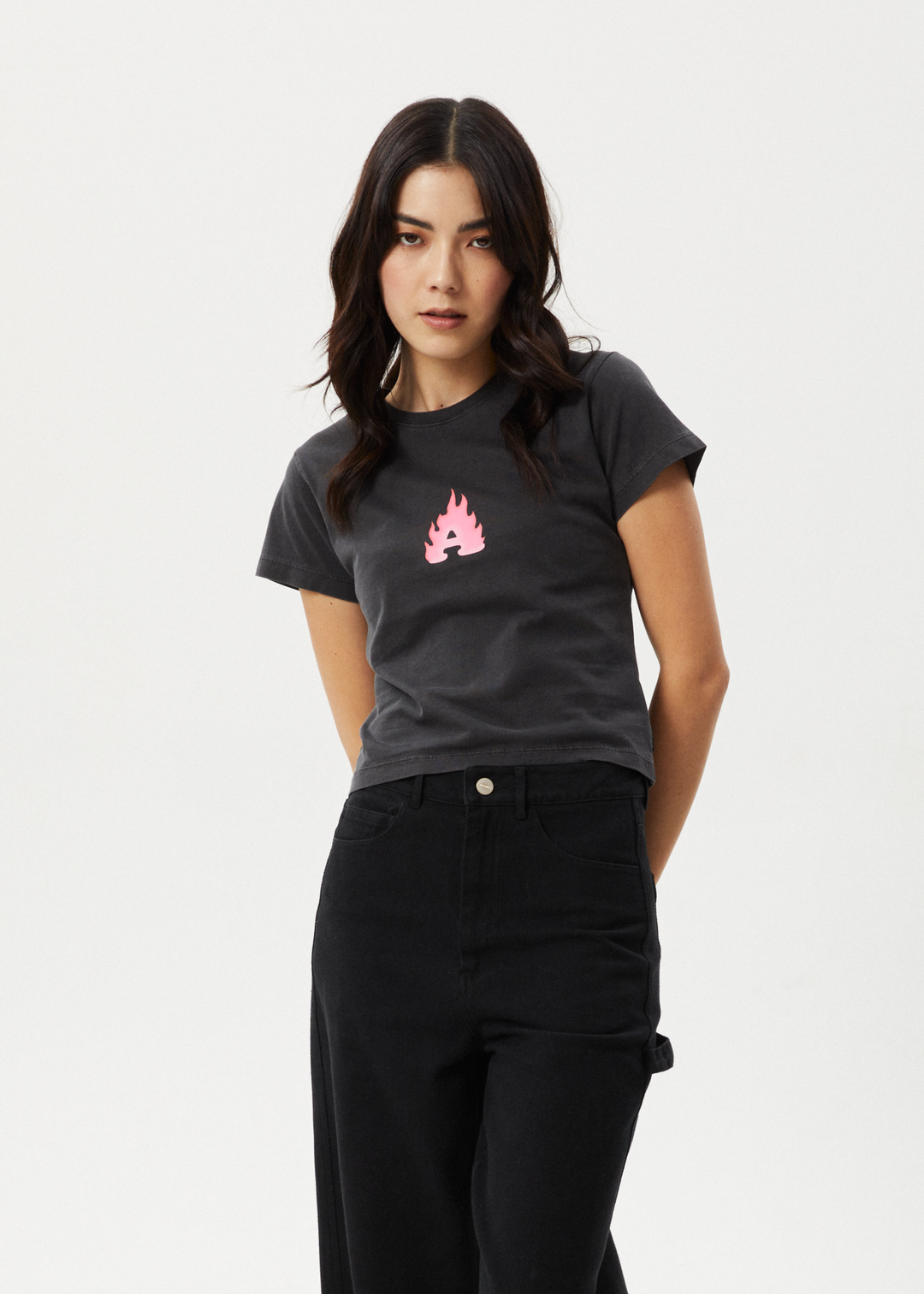 AFENDS Womens Alfie - Baby Tee - Stone Black 