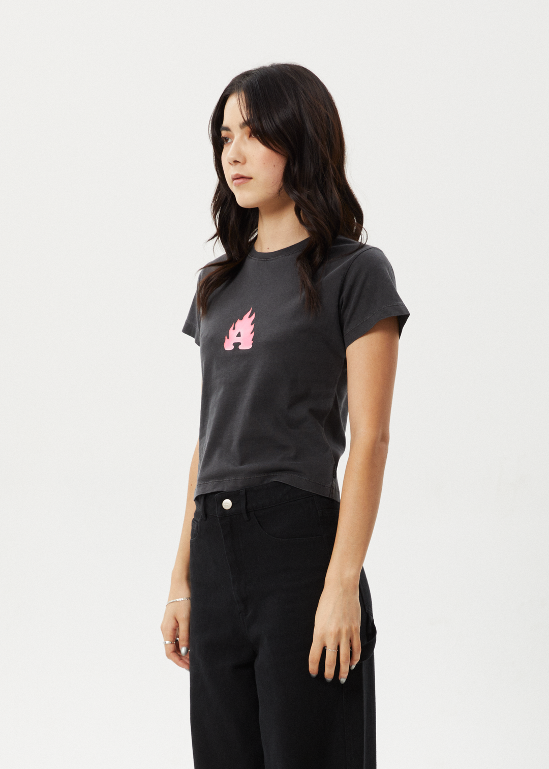 AFENDS Womens Alfie - Baby Tee - Stone Black 