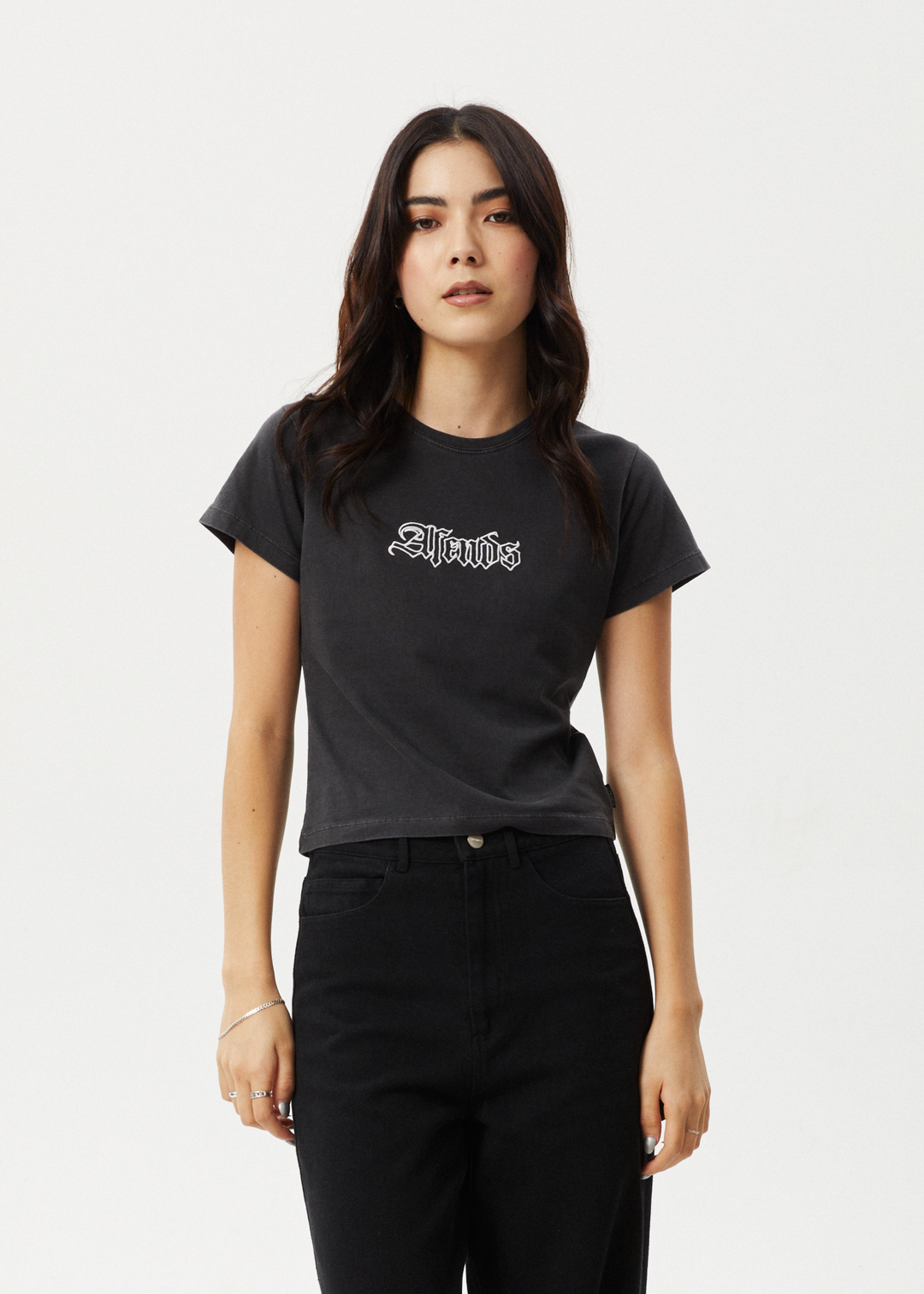 AFENDS Womens Burnt - Baby Tee - Stone Black 