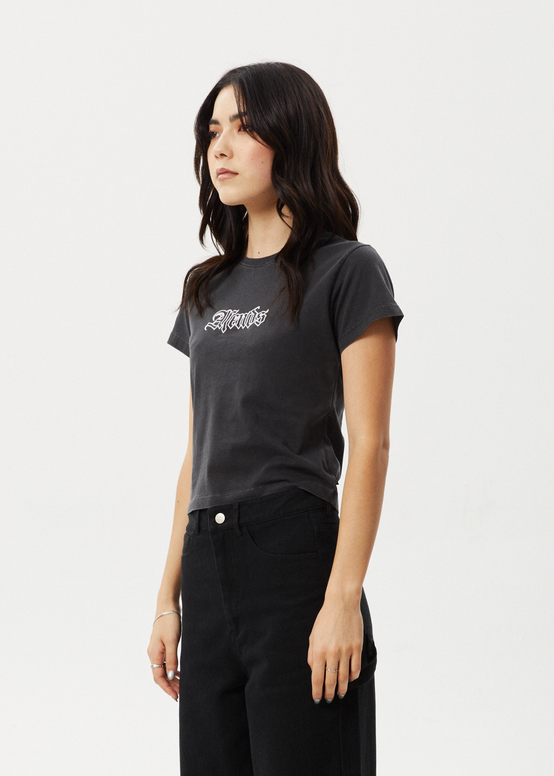 AFENDS Womens Burnt - Baby Tee - Stone Black 