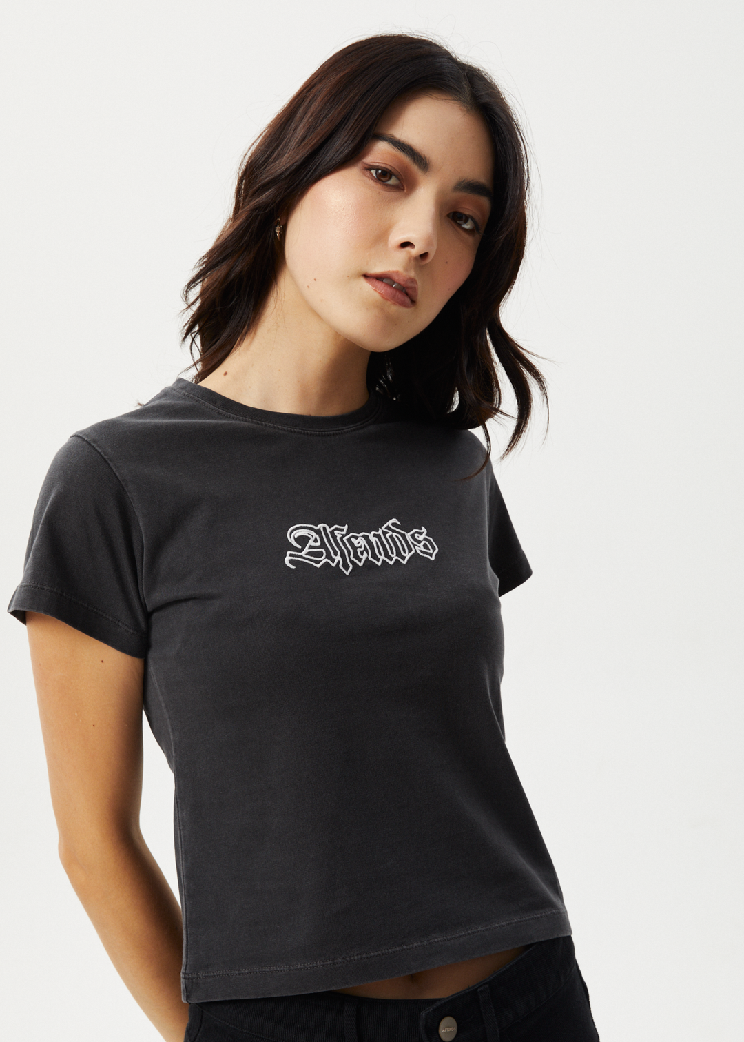 AFENDS Womens Burnt - Baby Tee - Stone Black 