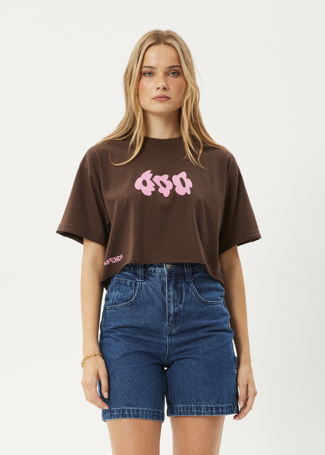 AFENDS Womens Alohaz - Slay Cropped Tee - Coffee 