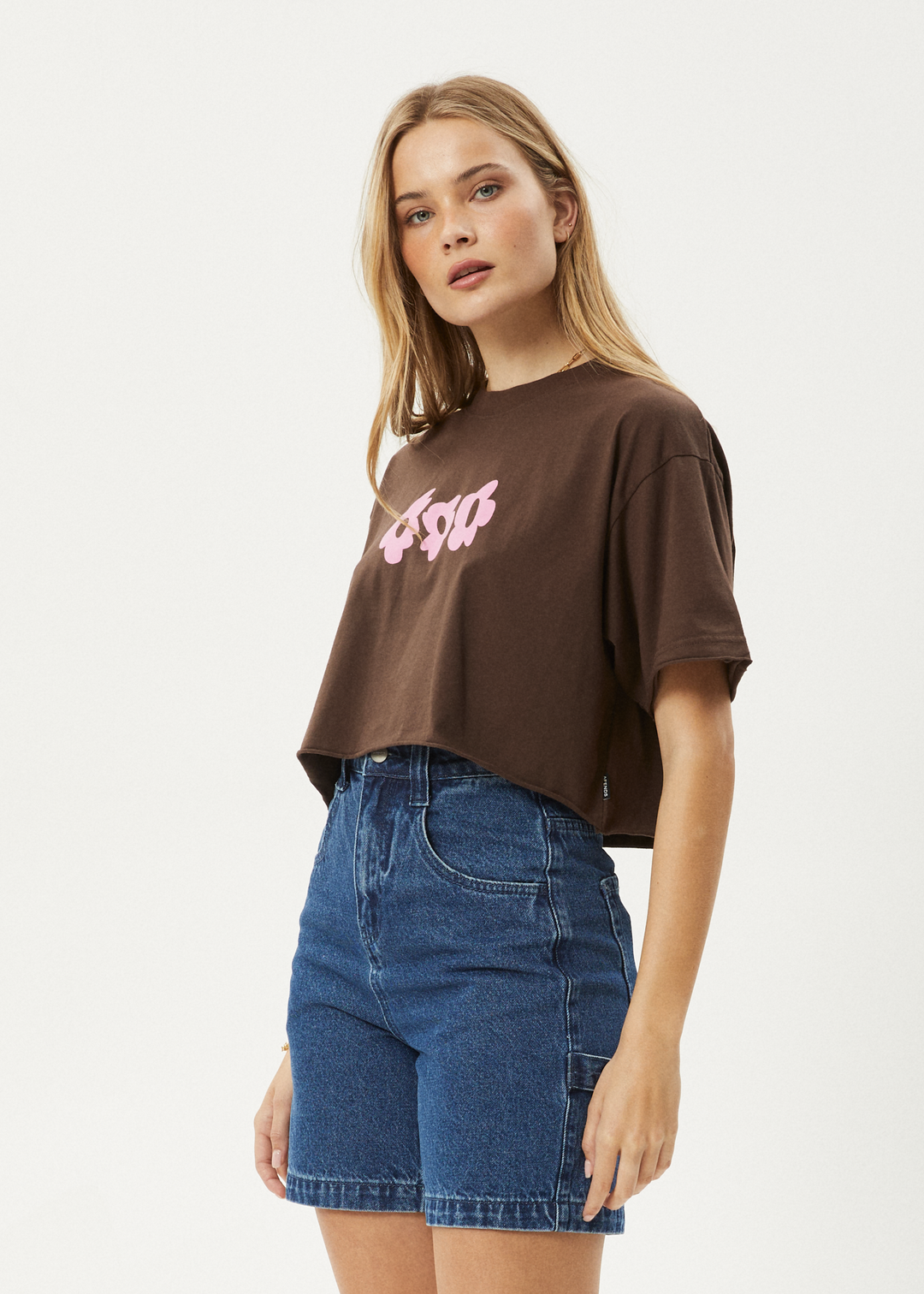 AFENDS Womens Alohaz - Slay Cropped Tee - Coffee 