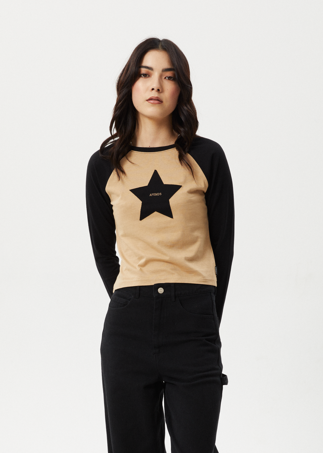 AFENDS Womens Aster Raglan - Long Sleeve Tee - Tan 