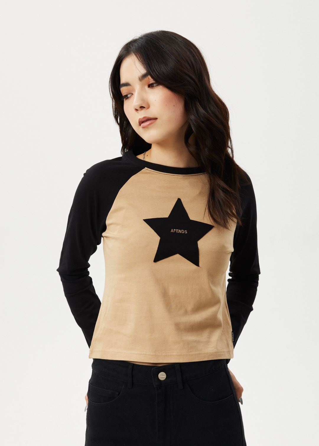 AFENDS Womens Aster Raglan - Long Sleeve Tee - Tan 