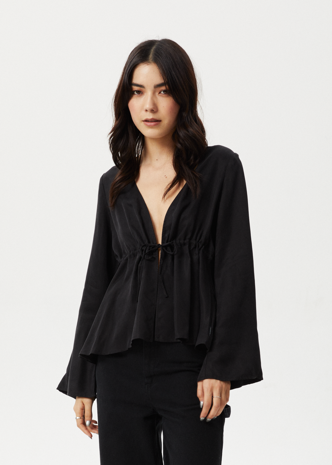 AFENDS Womens Grace - Cupro Tie Blouse - Black 