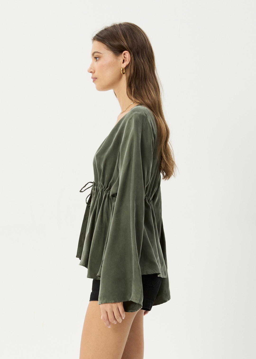 AFENDS Womens Grace - Cupro Tie Blouse - Deep Green