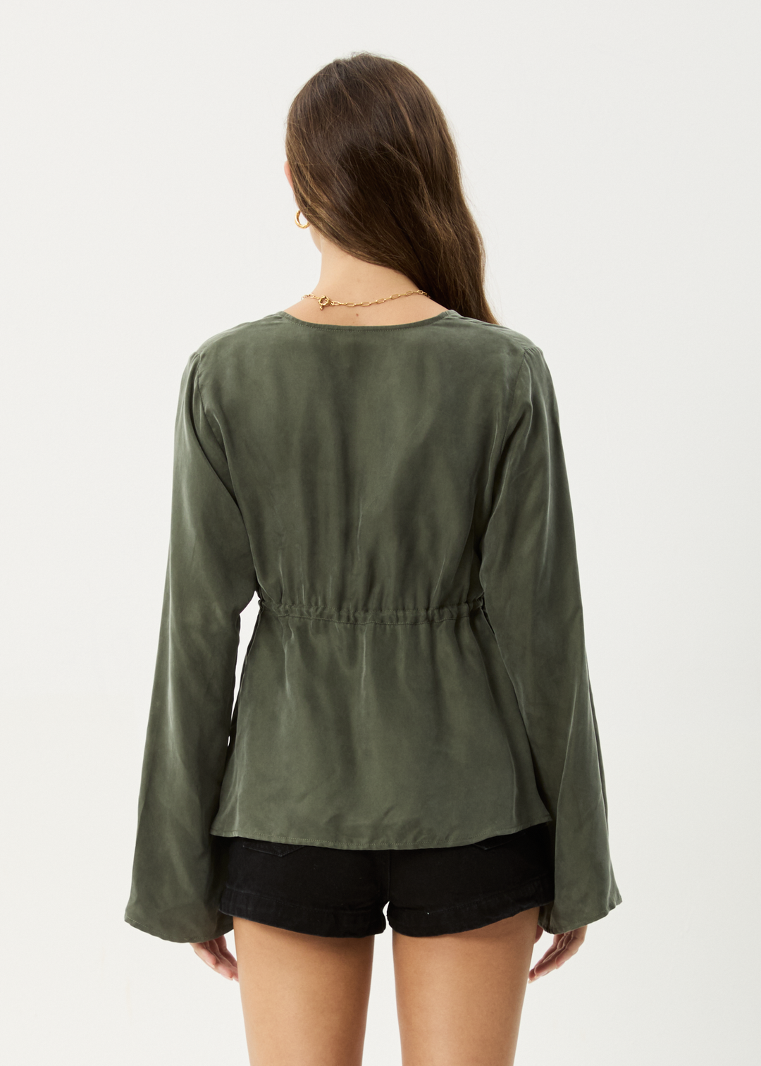 AFENDS Womens Grace - Cupro Tie Blouse - Deep Green