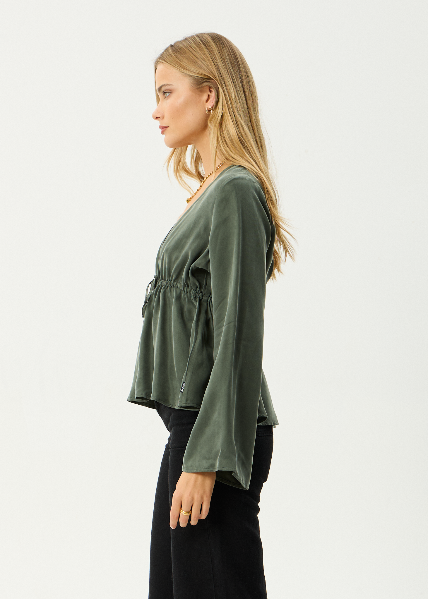 AFENDS Womens Grace - Cupro Tie Blouse - Deep Green