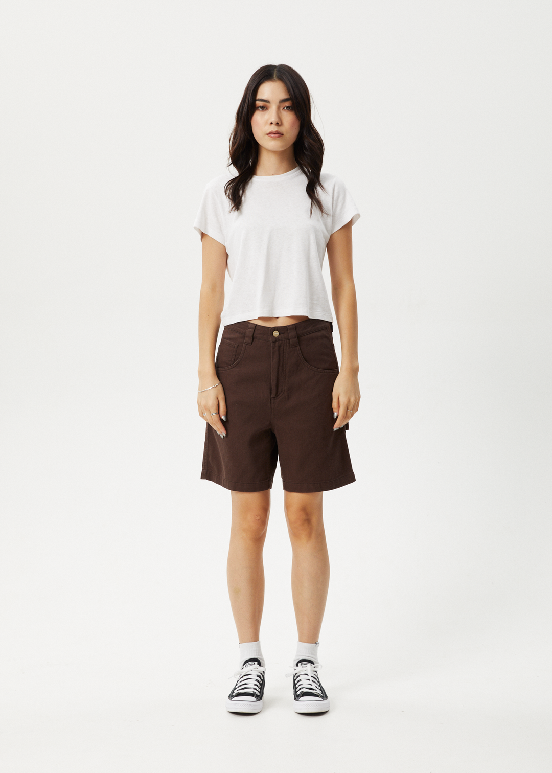 AFENDS Womens Emilie - Canvas Carpenter Short - Coffee 