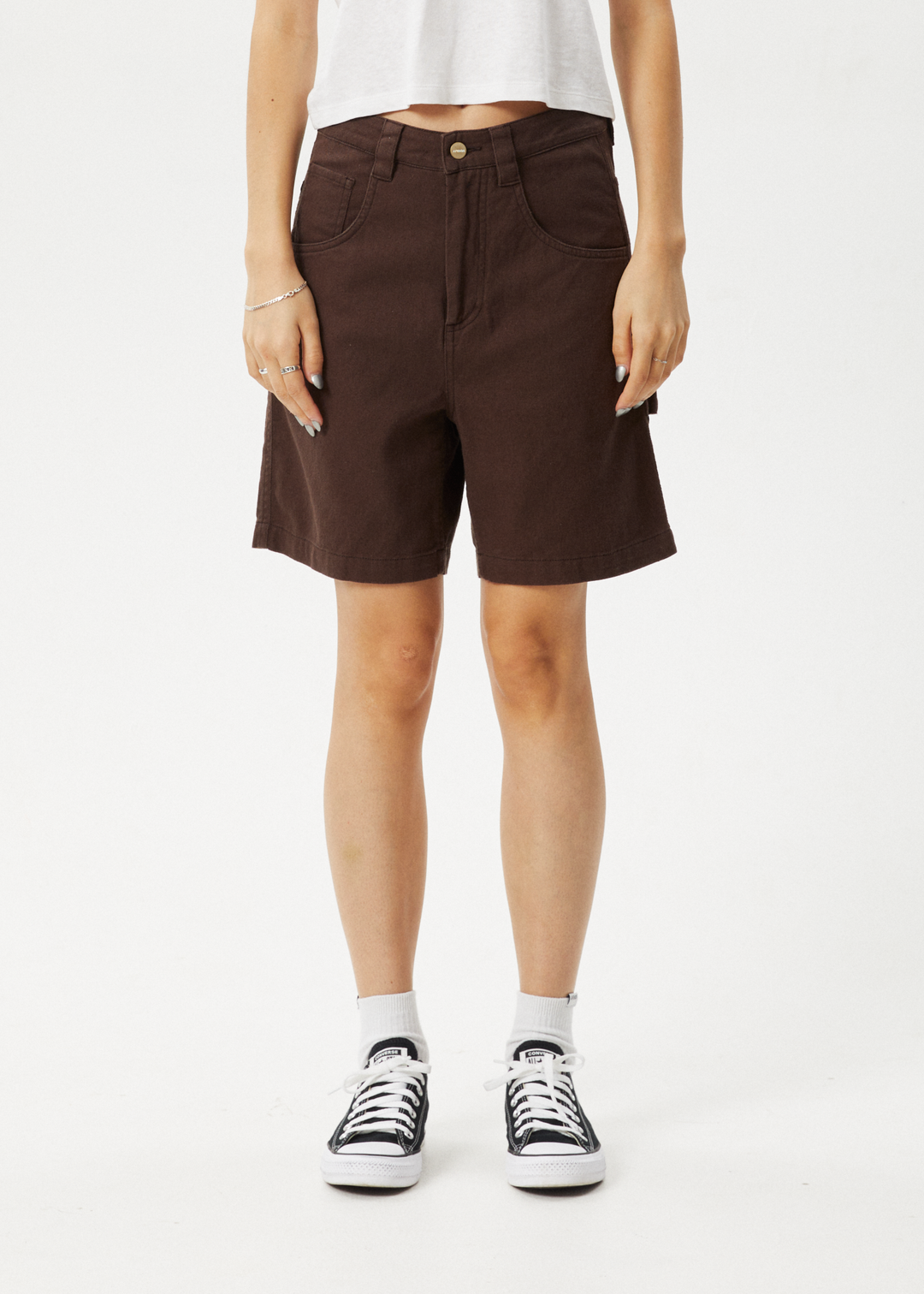 AFENDS Womens Emilie - Canvas Carpenter Short - Coffee 