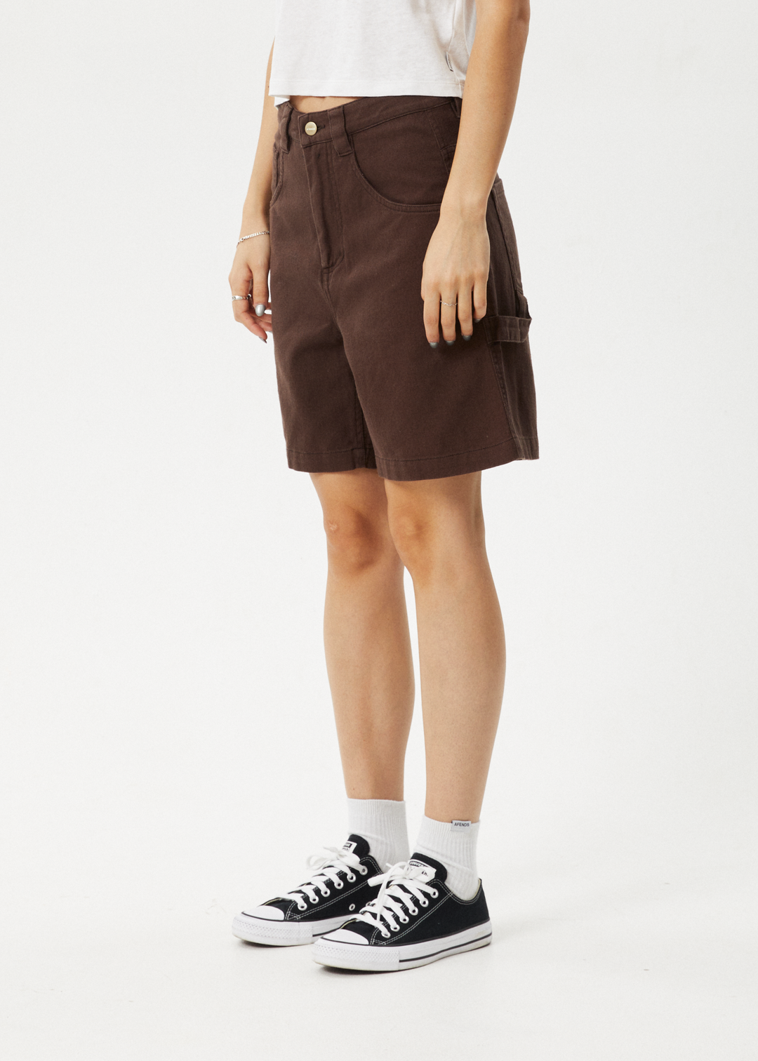 AFENDS Womens Emilie - Canvas Carpenter Short - Coffee 