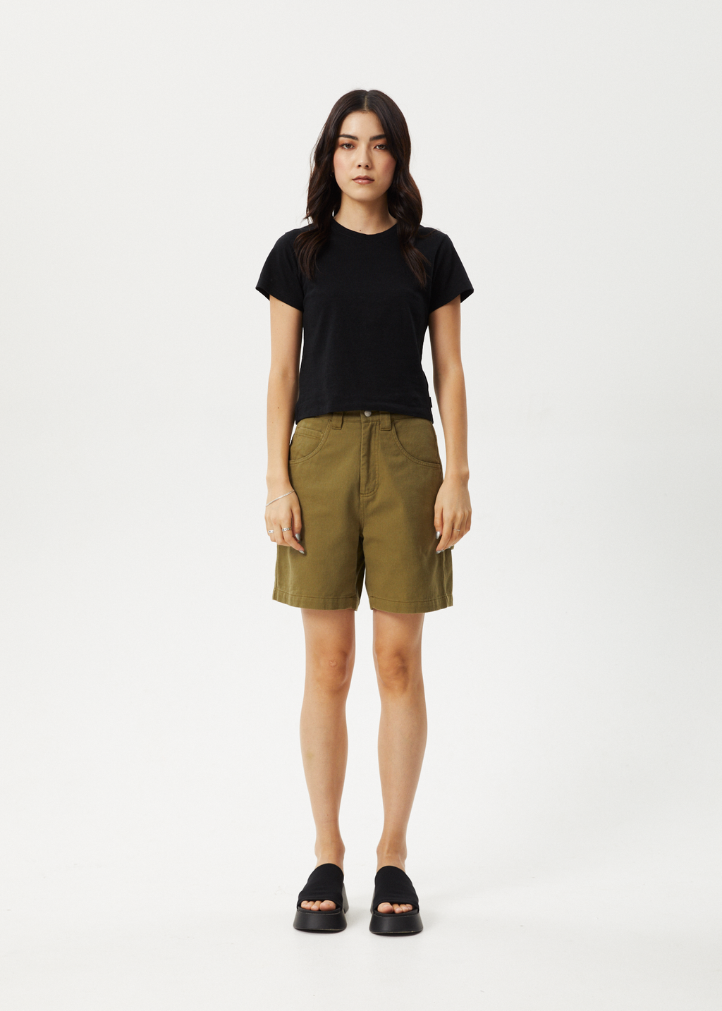 AFENDS Womens Emilie - Canvas Workwear Short - Military