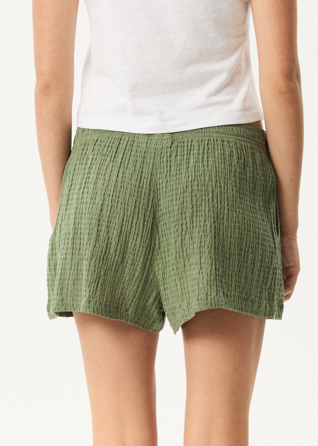 AFENDS Womens Focus - Seersucker Boxer Short - Oil Green