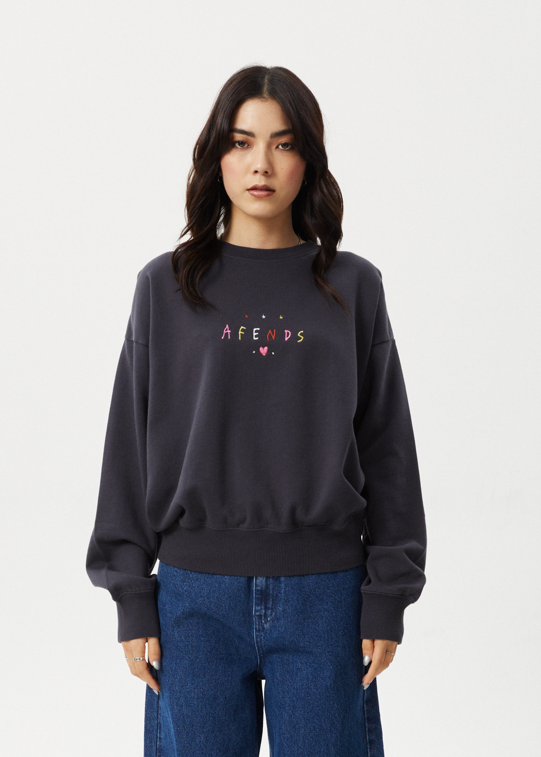 AFENDS Womens Funhouse - Crew Neck - Charcoal 