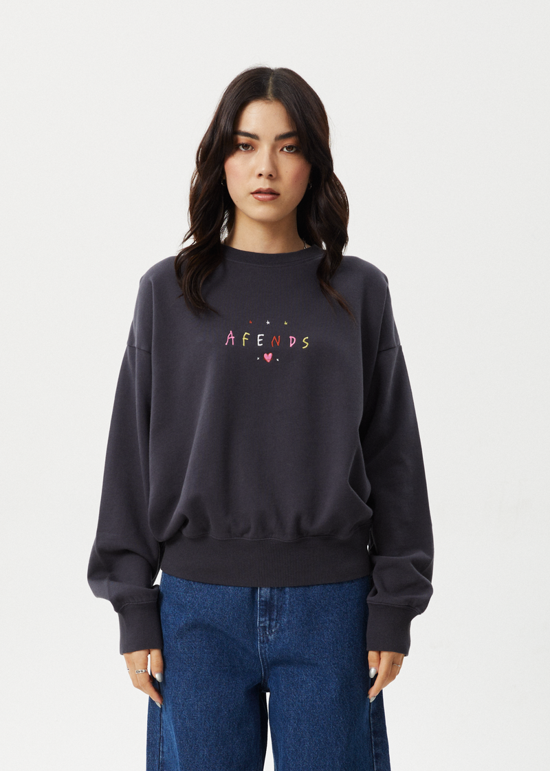Afends Womens Funhouse - Crew Neck - Charcoal