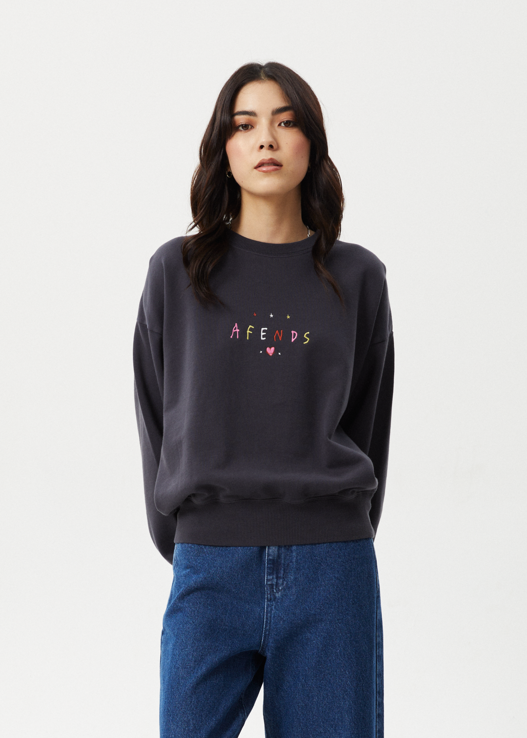 AFENDS Womens Funhouse - Crew Neck - Charcoal 