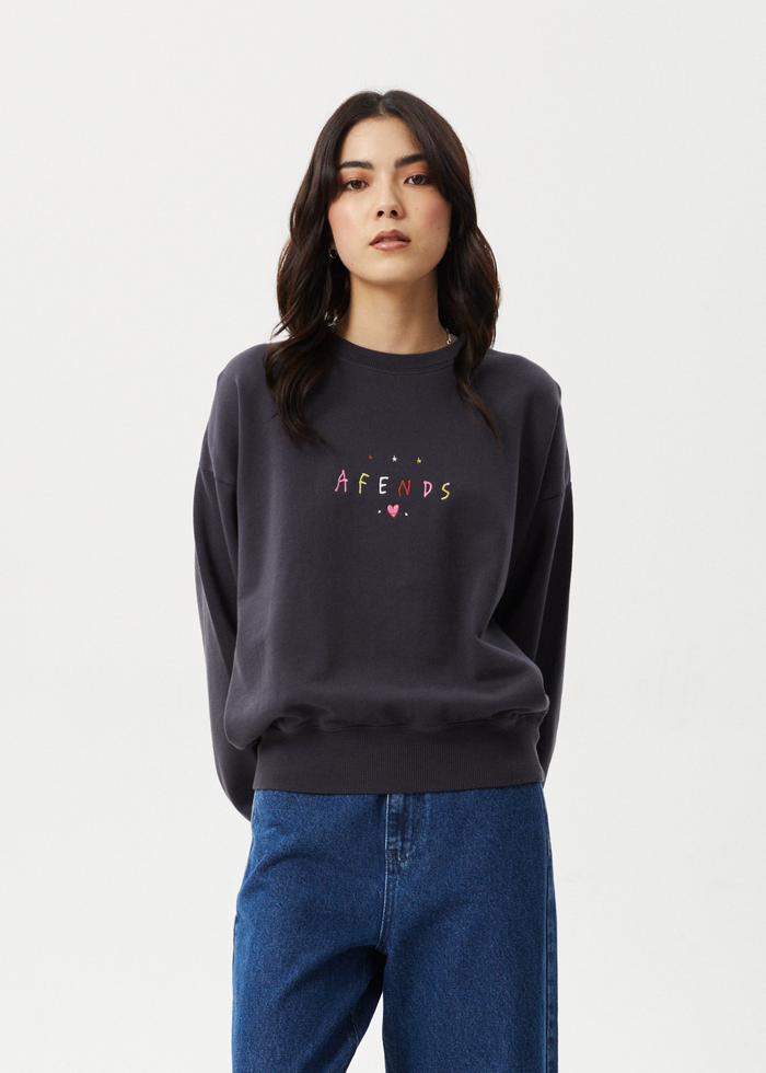 Afends Womens Funhouse - Crew Neck - Charcoal 