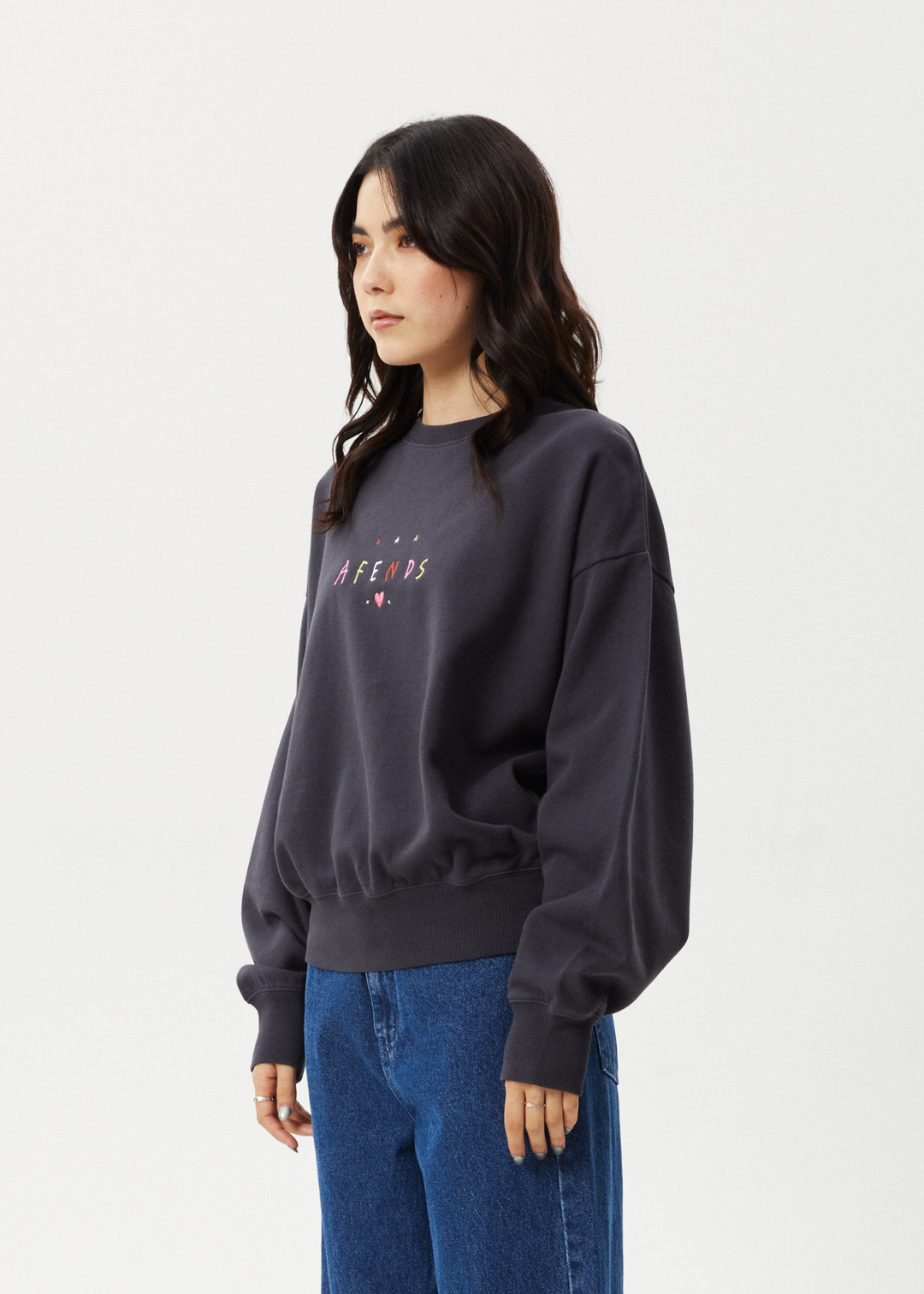 AFENDS Womens Funhouse - Crew Neck - Charcoal 