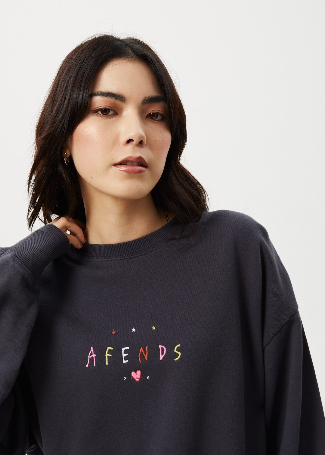 AFENDS Womens Funhouse - Crew Neck - Charcoal 