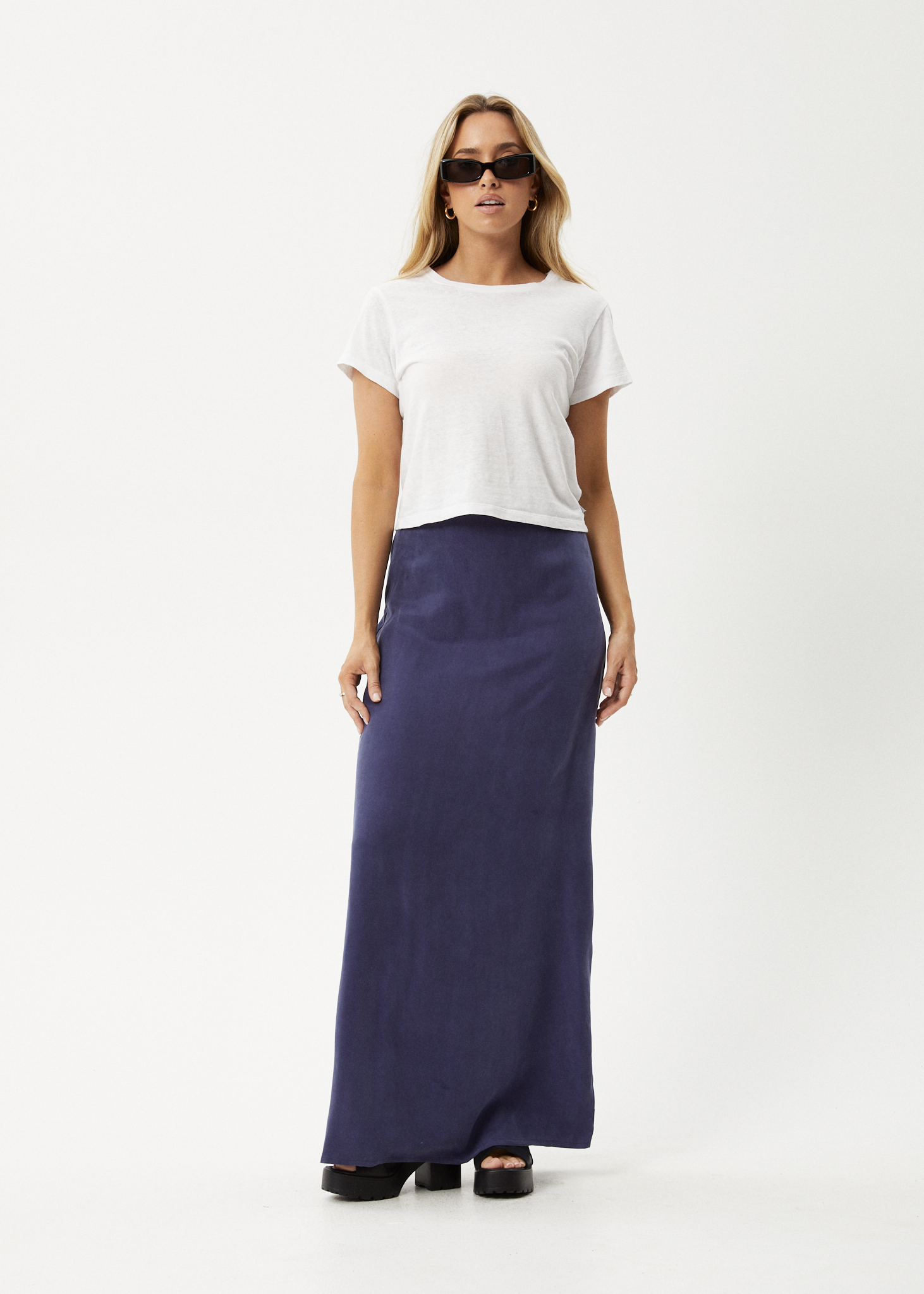 AFENDS Womens Grace - Cupro Maxi Skirt - Navy 