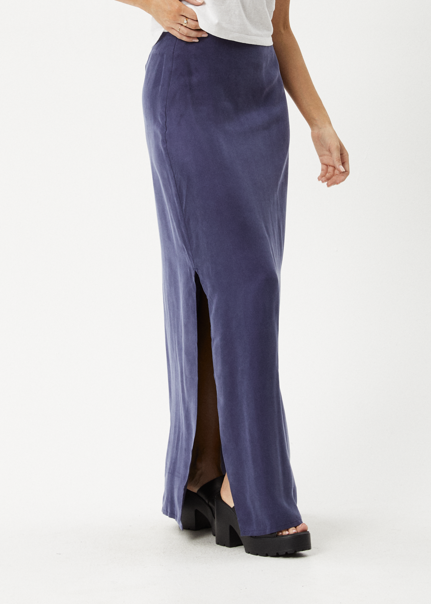 AFENDS Womens Grace - Cupro Maxi Skirt - Navy 