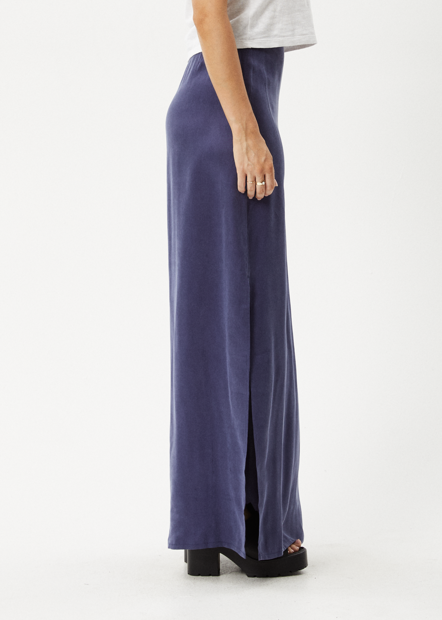 AFENDS Womens Grace - Cupro Maxi Skirt - Navy 